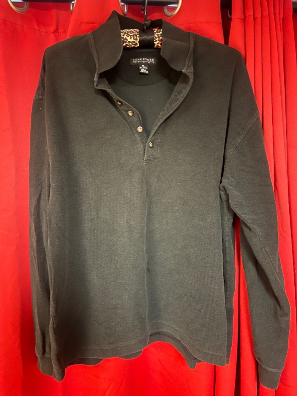 Structure Black collared sweater with buttons XL VINTAGE